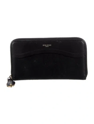 Pre-owned Nina Ricci Leather Printed Continental Wallet In Black