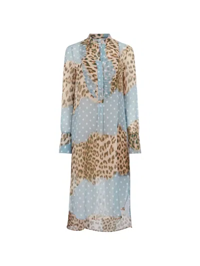 Nina Ricci Leopard And Polka-dot Print Shirt Midi Dress In Multi