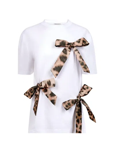 Nina Ricci Leopard-print Bow-detail T-shirt In White