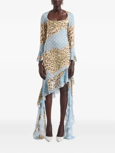 Nina Ricci Leopard-print Polka-dot Midi Dress In Multi