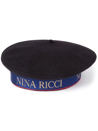 Nina Ricci Logo Wool Beret In Black