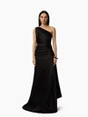 Nina Ricci Long Asymmetric Satin Dress In Black