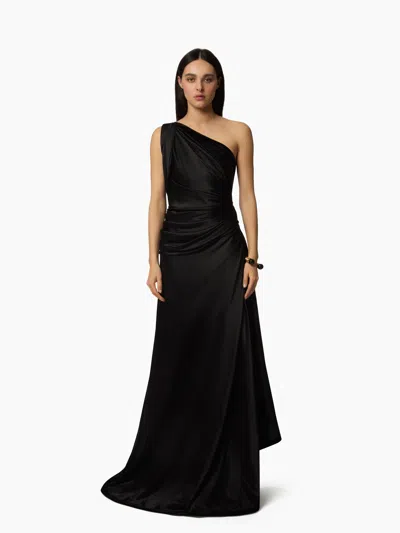 Nina Ricci Long Asymmetric Satin Dress In Black