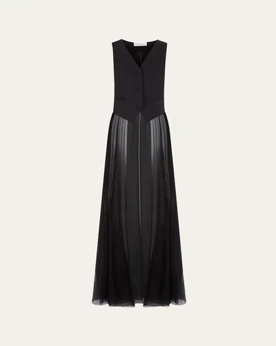 Nina Ricci Long Chiffon Train Bow Wool Vest In Black