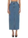 Nina Ricci Long Denim Midi Skirt In Blue