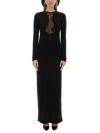 Nina Ricci Long Dress With Lace Inserts In Black