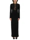 Nina Ricci Long Dress With Lace Inserts In Black