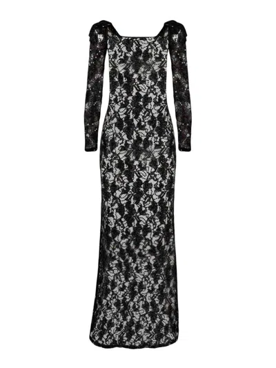 Nina Ricci Black Sequinned Lace Maxi Dress In Black  