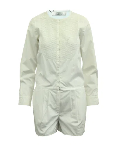 Nina Ricci Long Sleeve Jumpsuit In White Cotton