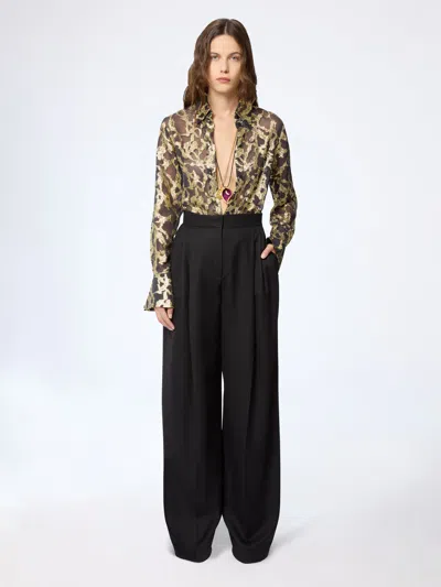 Nina Ricci Marble Gold Shirt With Bell Cuffs In Black
