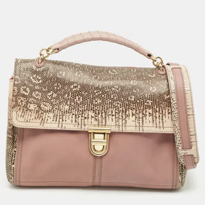 Pre-owned Nina Ricci Mauve Leather And Lizard Flap Top Handle Bag