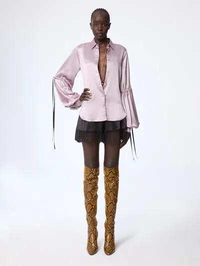 Nina Ricci Mauve Silk Satin Shirt With Bow Details In Purple