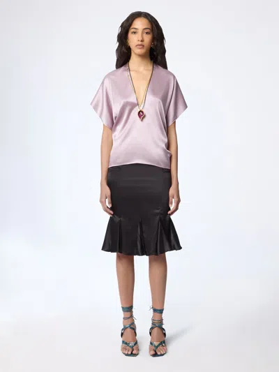 Nina Ricci Mauve V-neck Silk Satin Top In Pink