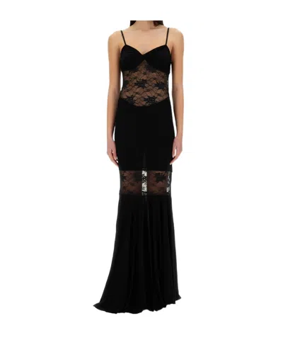 Nina Ricci Mermaid Dress With Lace Inserts In Black