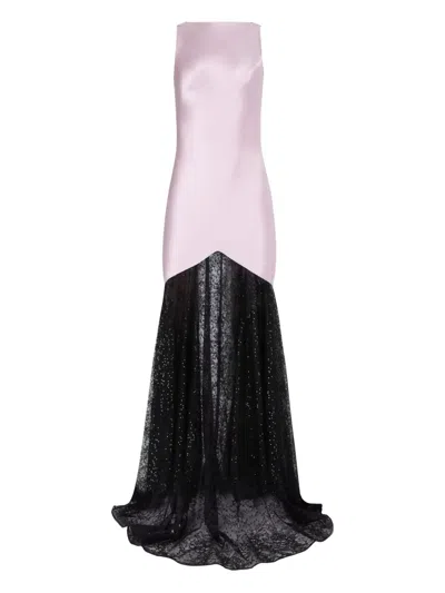Nina Ricci Boat Neck Satin Dress Open Back In Black