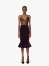 Nina Ricci Knee Length Velvet Skirt With Ruffled Hem In Purple