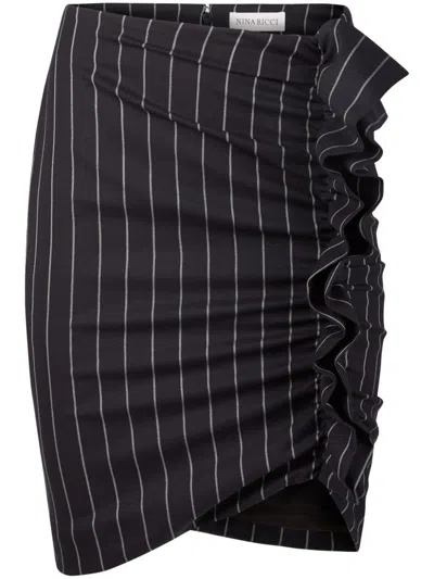 Nina Ricci Pinstripe Draped Mid Skirt In Black