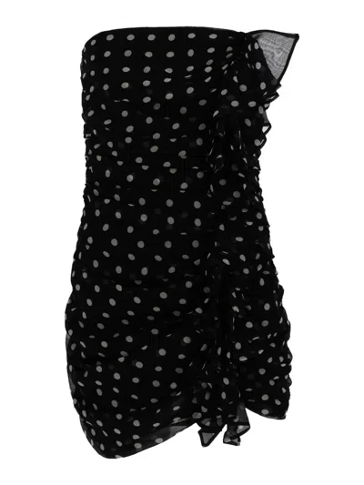 Nina Ricci Knee Length Strapless Dress With Ruffled Detailing In Black