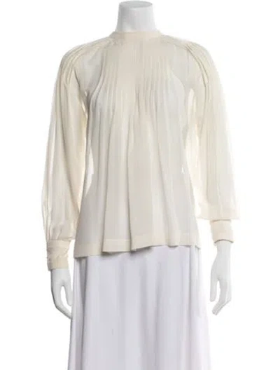 Pre-owned Nina Ricci Mock Neck Long Sleeve Blouse In Neutrals