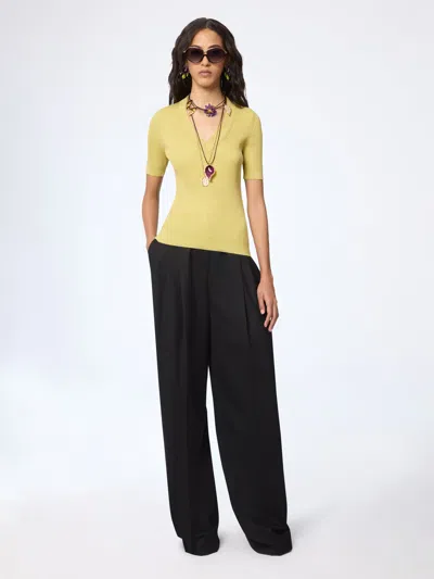 Nina Ricci Mustard V-neck Knit Top In Yellow
