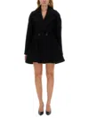Nina Ricci Cinched Waist Coat In Wool In Black