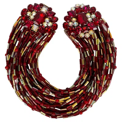 Pre-owned Nina Ricci Necklace In Red Tubular Beads And Jewel Clasp