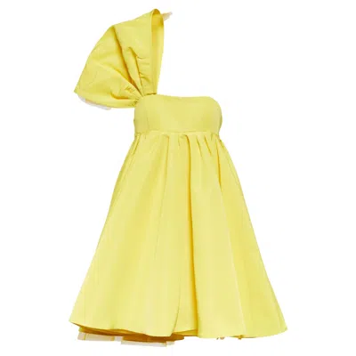 Pre-owned Nina Ricci New  Asymmetric Flared One-shoulder Mini Yellow Dress Fr 40