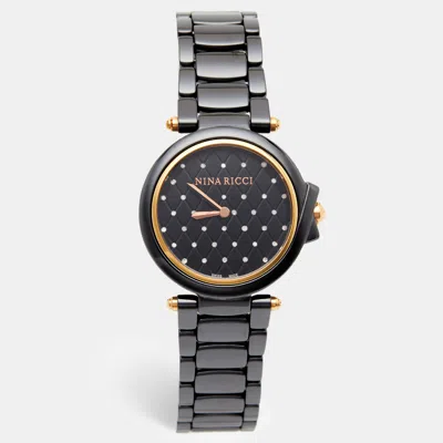 Pre-owned Nina Ricci No68016sm Black Dial Rose Gold Plated Stainless Steel Ceramic Women's Wristwatch 36 Mm
