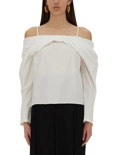 Nina Ricci Strap Detail Off-shoulder Shirt In White