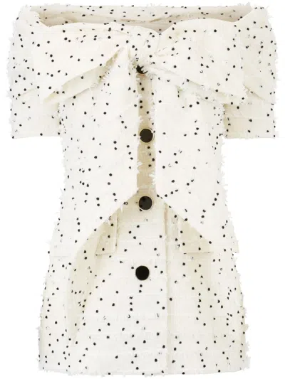 Nina Ricci Off-shoulder Tweed Jacket In White