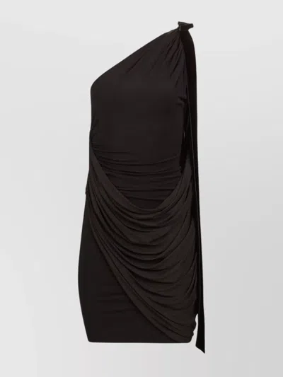 Nina Ricci One Shoulder Draped Bow Dress In Black