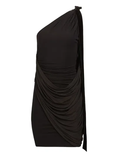 Nina Ricci One-shoulder Draped Mini Dress In Black
