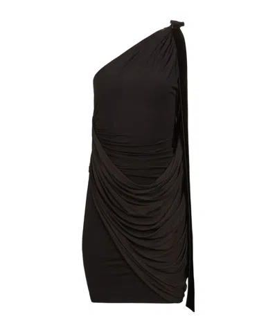Nina Ricci One-shoulder Draped Mini Dress In Black