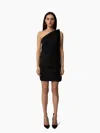 Nina Ricci One-shoulder Draped Mini Dress In Black