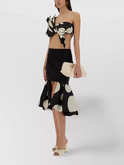 Nina Ricci One-shoulder Ruffle Polka Dot Top In Black