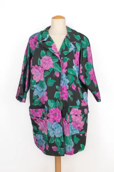 Pre-owned Nina Ricci Oversized Flower Silk Coat In Gray