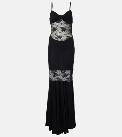 Nina Ricci Mermaid Dress With Lace Inserts In Black