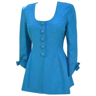 Pre-owned Nina Ricci Paris Turquoise Bows Jacket With Skirt In Blue