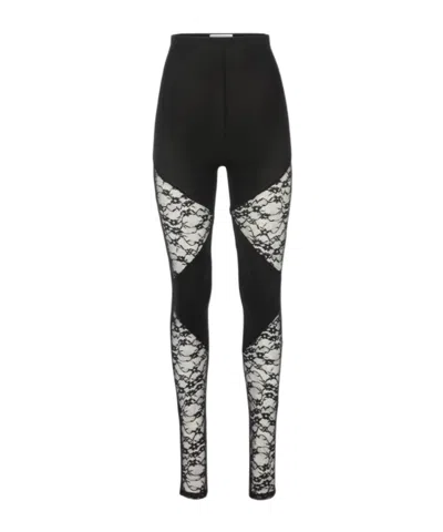 Nina Ricci Patchwork Leggings Lace Panels Sheer Waistband In Black