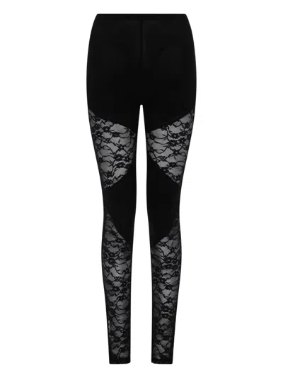 Nina Ricci Patchwork Leggings Lace Panels Sheer Waistband In Black
