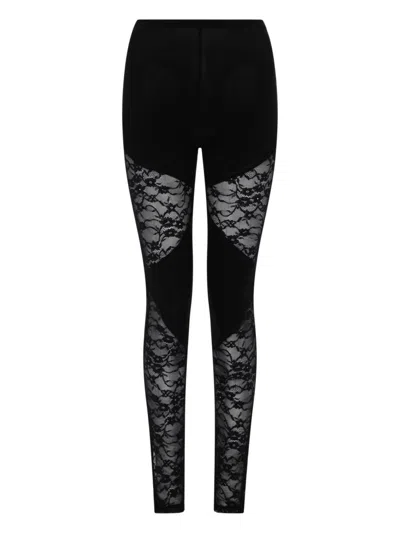 Nina Ricci Patchwork Leggings Lace Panels Sheer Waistband In Black