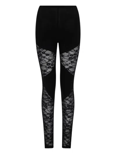 Nina Ricci Patchwork Leggings Lace Panels Sheer Waistband In Black