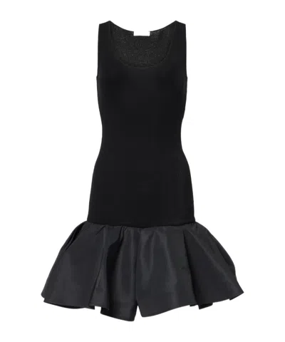 Nina Ricci Peplum Cotton-blend Midi Dress In Black