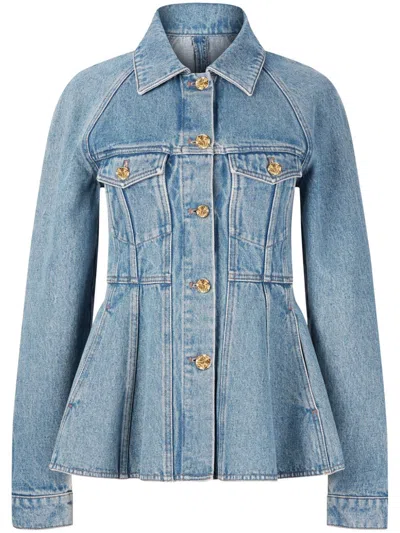 Nina Ricci Peplum Denim Jacket In Blue