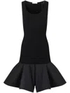 Nina Ricci Taffeta Peplum Knit Dress In Black