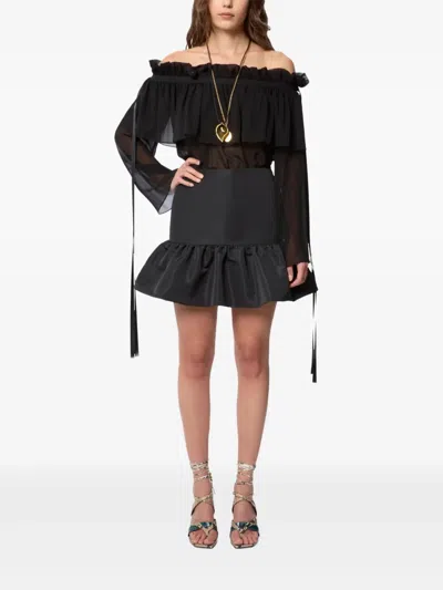 Nina Ricci Midi Skirt Featuring Ruffled Hem Detail In Black