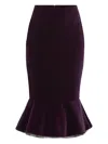 Nina Ricci Knee Length Velvet Skirt With Ruffled Hem In Burgundy