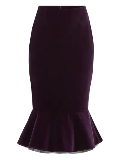 Nina Ricci Peplum Velvet Midi Skirt In Black