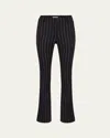 Nina Ricci Pinstripe Straight Ankle Wool Pants In M4181 Navy Blanc