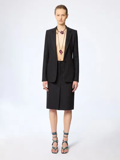 Nina Ricci Pinstriped Virgin Wool Midi Skirt In Black